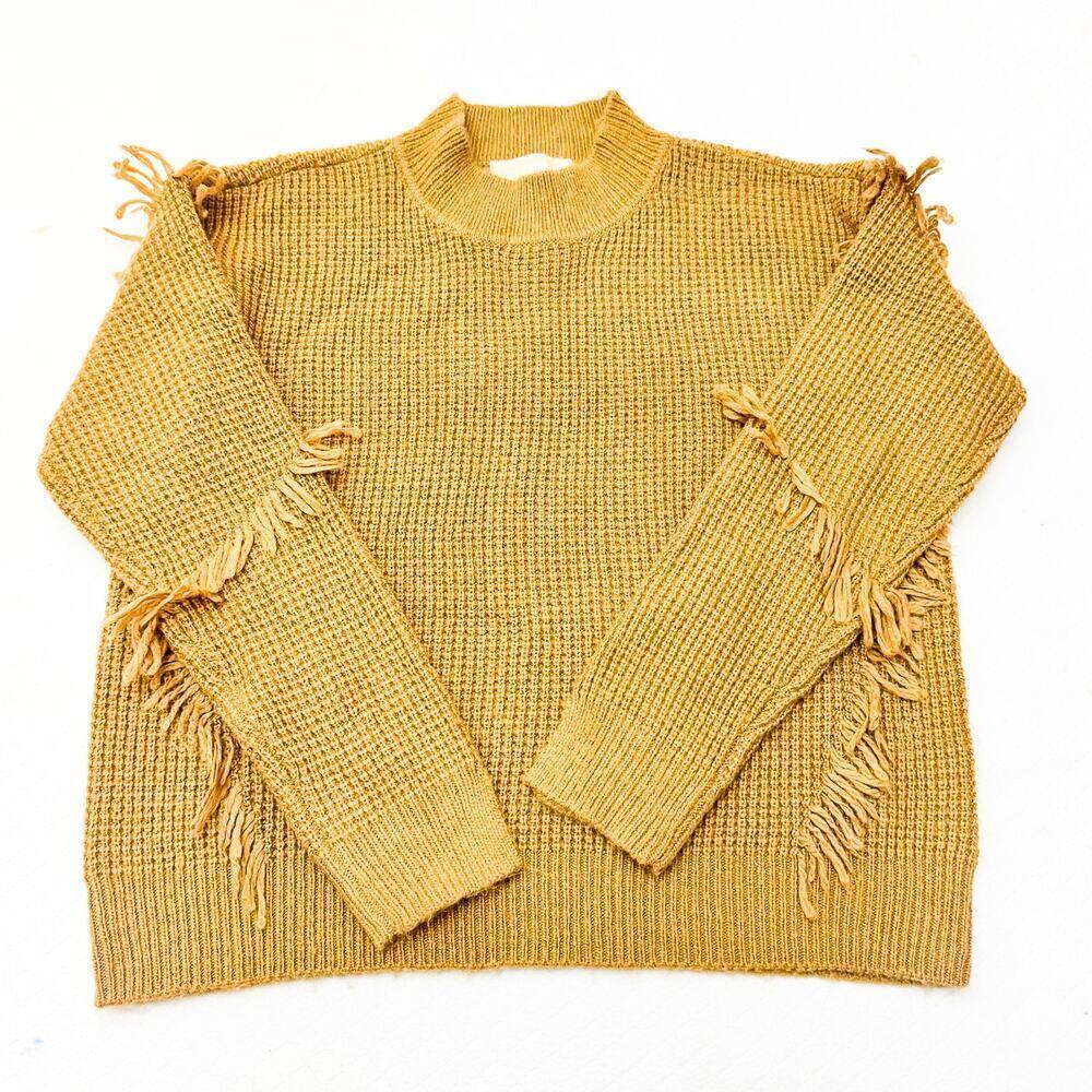 Michael Kors Brown Ruffled Edge Fringe Accwent Long Sleeve Sweater Size L